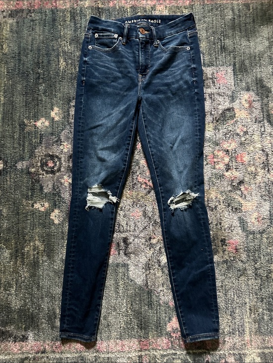American Eagle Outfitters Denim - American Eagle Outfitters Luxe Stretch High Rise Jeggings Dark Blue Ripped Knees